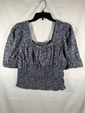 Universal Thread Navy Floral Square-Neck Smocked Crop Top